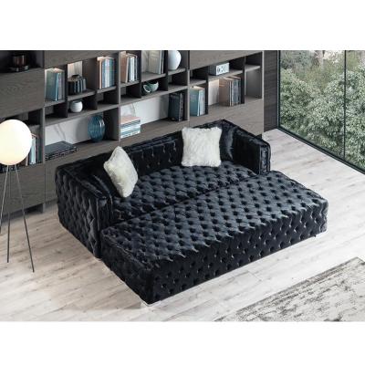 China Modern Luxury Upholstered Tufted Black Furniture Sofa Living Room Sofas Set Adjustable American Design Chesterfield Velvet (Others) For Hotel for sale