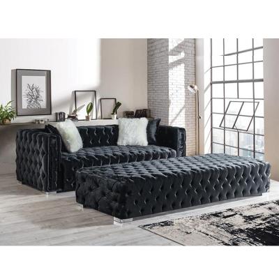 China (Other)Pinzhi Wholesale Custom Home Adjustable Chesterfield Sofa Set 1+2+3 Seater Black Velvet Living Room Furniture KD For Living Room Sofas for sale