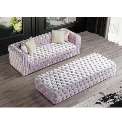 China Retro Home Chesterfield Button Sofa Living Room Furniture (Other) Jiangxi Style Furniture Royal Pink Velvet Fabric Adjustable Leather for sale