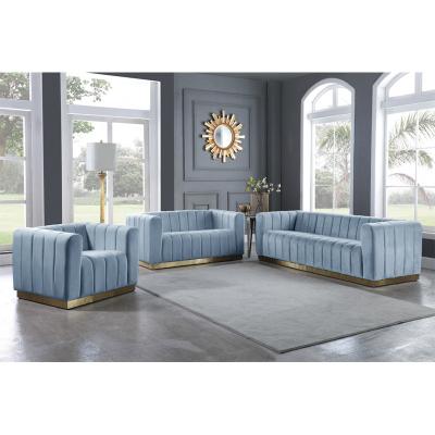 China Modern Luxury Contemporary Ornate Sofa Set Designs Living Room Upholstered Fabric Sofa Luxury Sofa Living Room Blue Velvet for sale