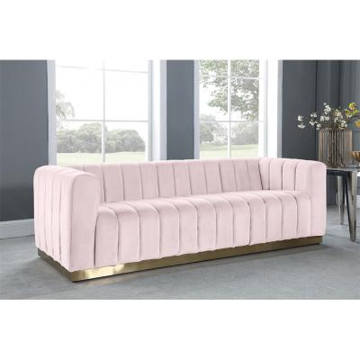 China American Style Ornate Living Room Sofas Modern Luxury 2 Seater Loveseat Upholstered Pink Velvet Sofa Set for sale