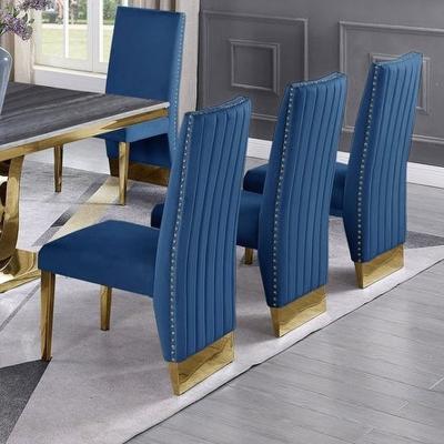 China (Size)Modern Design Blue Restaurant 6 Chairs Wedding Event Dining Furniture Set Adjustable Luxury Upholstered Dining Table for sale