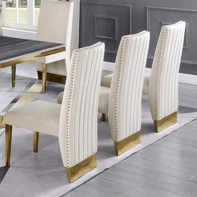 China Adjustable Modern Luxury Design Chair 6(Size) Chair Table Set Chair 6(Height)White Upholstered Gold Wedding Stainless Steel Stainless Steel Dining Sets For Dining for sale