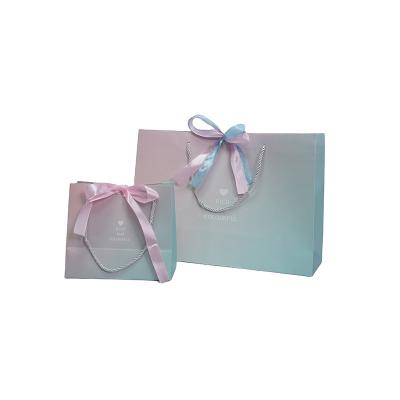 China New Recyclable Custom Personalized Birthday Gift Bag With Ribbon Wedding Craft Paper Bag With Bow for sale