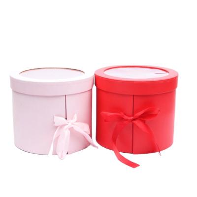 China Recyclable Round Rotating Flower Box Layout Gift Rose Rotating Box PVC Window Double-Layer Gift Box for sale