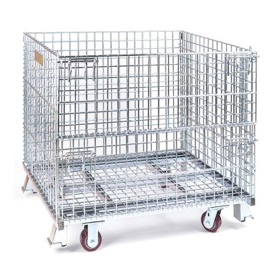 China Easy move with wheels Warehouse Use Material Storage Stacking Galvanized Steel Wire Mesh Pallet Cages With Casters for sale