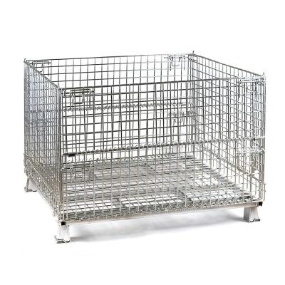 China Drop gates in front and back Double Side Drop Door 2000kgs Loading Capacity Storage Stillage Warehouse Foldable Metal Wire Container for sale