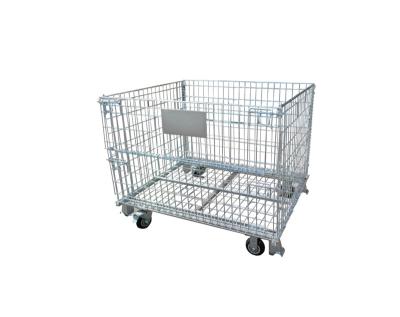 China Folding container with wheels Heavy  Duty  Wholesale Factory Customized Galvanized Stack Wire Mesh With Wheel Caster Storage Pallet Cages for sale