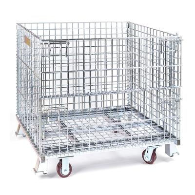 China Foldable 40'x32'34' 2200IBS Capacity America Warehouse Mesh Wire Storage Industrial Foldable Cage With Wheels for sale