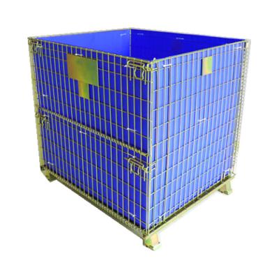 China Folding container Grsbon Industrial Galvanized Stackable Collapsible Foldable Steel Storage Wire Mesh Container Cage With PP/PE Sheet for sale