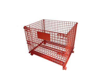 China Folding container with wheels Wholesale Factory Customized Power Coating Logistic Warehouse Stack Wire Mesh Storage Pallet Cages Container for sale