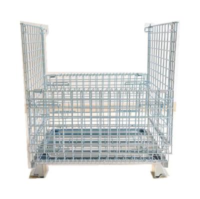 China Folding container Industrial Customized Galvanized High Quality Wire Mesh Metal Steel Pallet Storage Forklift Safety Cage for sale