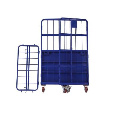 China Foldable Global factory custom folding bearing powder-coated logistics storage handling roller wire mesh carts for sale