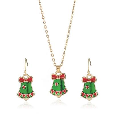 China Classic Fashion Christmas Bell Zinc Alloy Enamel Jewelry Set Necklace Earring Pendant Set for sale