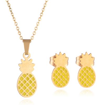 China Lovely CLASSIC fashionable cute cute fruit stainless steel pineapple earrings necklace set, banana strawberry jewelry set for sale