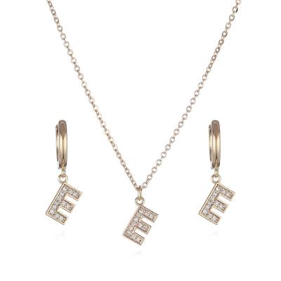 China Classic Fashion Initial Letters Jewelry Set 14 Carat Plated Necklace Earring Set for sale