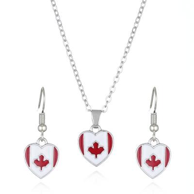 China New Classic Independence Day Heart American Flag Necklace Earrings Jewelry Set, Give Away Gift for sale