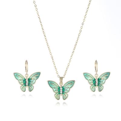 China Classic Fashion Zinc Alloy Enamel Colored Butterfly Jewelry Set, Vivid Color Necklace and Earring Set for sale