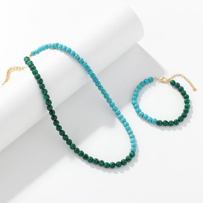 China Trendy Trendy Handmade Turquoise with Malachite Bracelet Necklace Jewelry Set, Beaded Circle Jewelry Set for sale