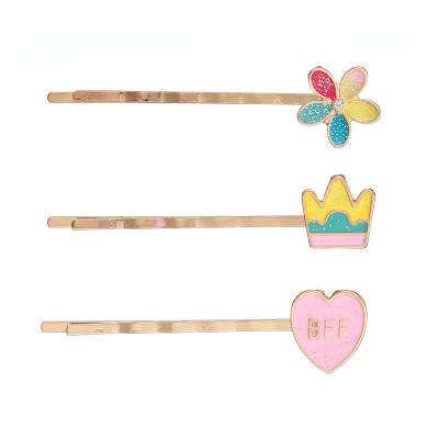 China Fashion New Arrival Eco-friendly Kids Best Friend Zinc Alloy Enamel Hair Accessories, Crown Hair Pins Set for sale