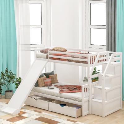 China Easy pull together twin over full bunk bed with drawers, storage and slide, multifunctional for sale