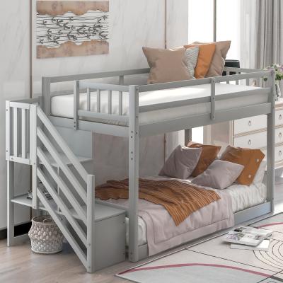 China Single stylish floor loft bed, ladder with storage, twin size, gray for sale