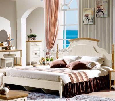 China 2018 comfortable pure but fashion ivory white romantic aegean desgin wooden bed for bedroom furniture for sale