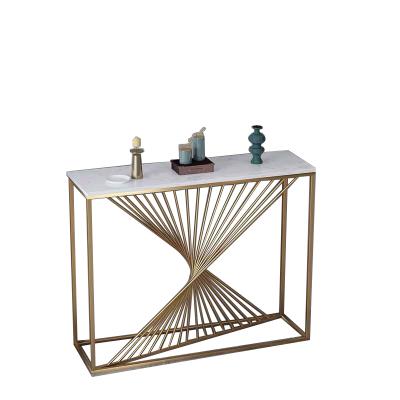 China 2021 adjustable base luxury stainless steel gold rectangle tables frame white marble console table(Other) table top for sale