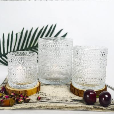 China Who respects the environment. High Quality Customized Empty Luxury Bulk Stocked Geo Cut Glass Jar Candle Containers for sale