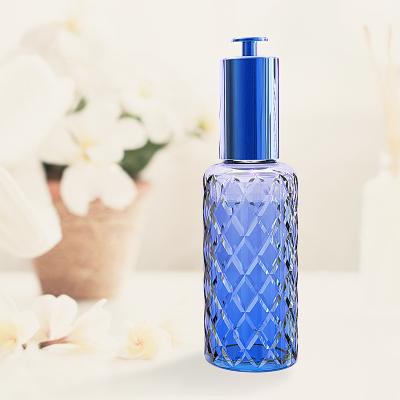 China Wholesale JoeForG 60ml Round Pattern Refillable Bottom Argyle Cosmetic Packaging Bottle Glass Perfume Bottle for sale