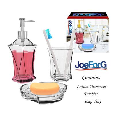 China Morden JoeForG Wholesale Can Be Customized Empty Clear Glass Bottle Water Cup Soap Tray Glass Sanitizer Hand Wash Set With Pearl Dec for sale