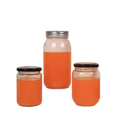 China Restaurant Appliances 200ml 250ml 350ml Jam Bottle Sealed Fruit Box Jug With Metal Lid Pickle Glass Jar for sale