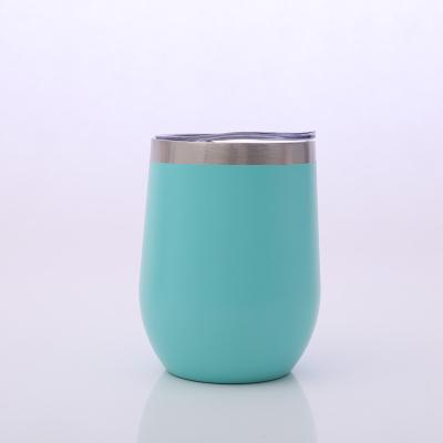 China Stored Powder Coated Mint Color Double Wall Stainless Steel Wine Glasses With Sliding Closing Lid for sale