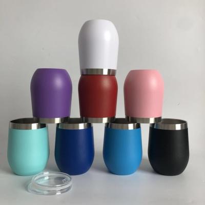 China Modern Powder Coated Wine Glass Stemless Color Double Wall Stainless Steel Egg Shape Wine Tumblers 12oz Unbrakable for sale