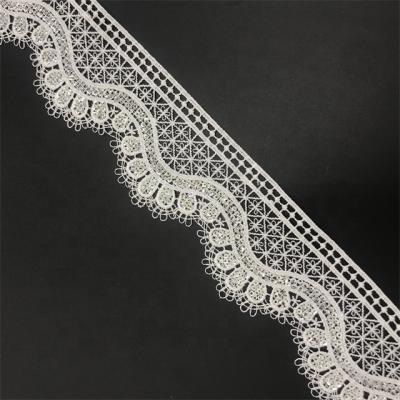 China 50mm chemical new style border ribbon sequin crochet lace trimming 100% polyester water soluble embroidery for costume for sale