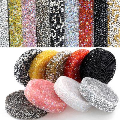 China Environmental Inspection Multi Colored Waist Rhinestone Hotfix Ribbon Bling Glitter Chain Bandage Belt For DIY Wedding Dress for sale