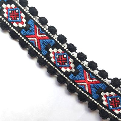 China Bright Color Stability Wholesale Jacquard Lace Multicolor Embroidered Ribbon For Decorative Curtains for sale