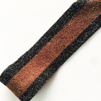 China Simple Pattern Ribbon Stripe Polyester Lurex Fancy Face Knitting Band for Garment, Bags and Shoes for sale