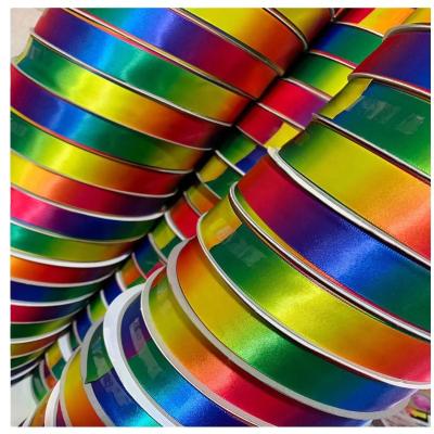 China Factory wholesale 6mm-75mm satin grosgrain gradient rainbow ribbon colorful care label washable for garment for sale