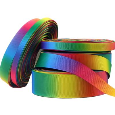 China Viable wholesale double side printed rainbow grosgrain ribbon double faced color grosgrain ribbon for decoration for sale