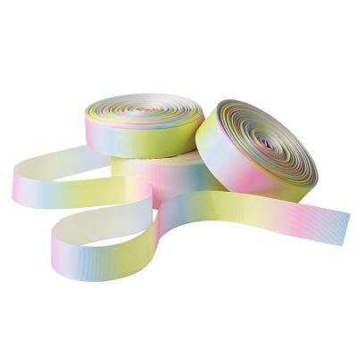 China Large Iridescent Stock Colorful Face Double Printed Gradient Rainbow Grosgrain Ribbon For DIY Craft Christmas Handmade Gift Box for sale