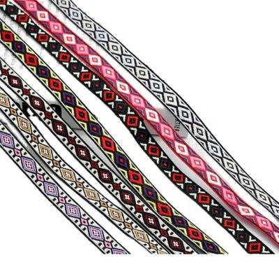 China Stock100% Polyester Wholesale 15mm Polyester Ribbon Custom Ethnic Jacquard Woven Tidy Ribbons for sale