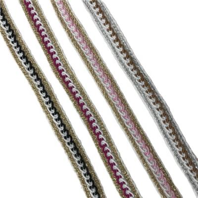 China Sustainable Custom Small Flat Braid Tape MOQ With Gold Lurex Polyester Braided Tape For Garment for sale