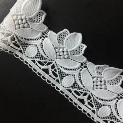 China Sustainable Price Promotional Embroidery Water Soluble Chemical Lace Trimming White Embroidery Lace Trim for sale