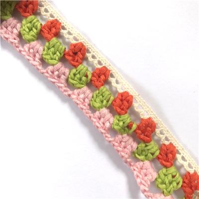 China 2020 New Trend Viable High Quality Woven Cotton Daisy Lace Trim Woven Crocheted Colorful Border for sale