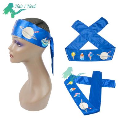 China Advertising Custom Designer Satin Head Scarf Women Long Soft Edge Logo Headband for sale