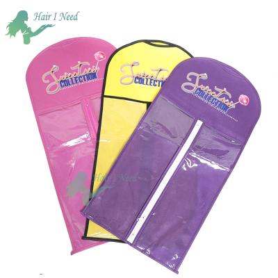 China Recyclable Non Woven PVC Window Hair Bundle Bag Custom Logo Printing Zipper Hair Bag For Storage for sale