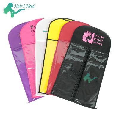 China Low MOQ Recyclable Custom Logo PVC Wig Bags With Non Woven Hanger Zipper Bag for sale