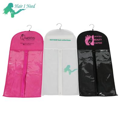 China Recyclable Wholesale Custom Logo Hair Extension Wig Storage Zipper Bag With Hanger for sale