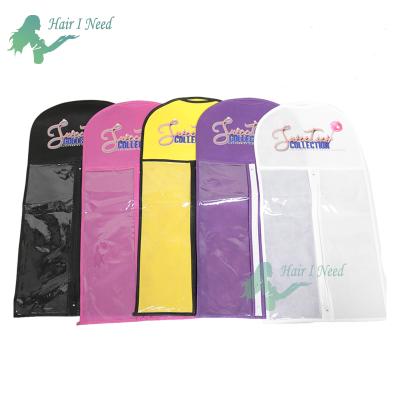 China Custom Recyclable Free Sample Logo Wig Tote Bag PVC Window Non Woven Hair Storage Bag With Hanger for sale